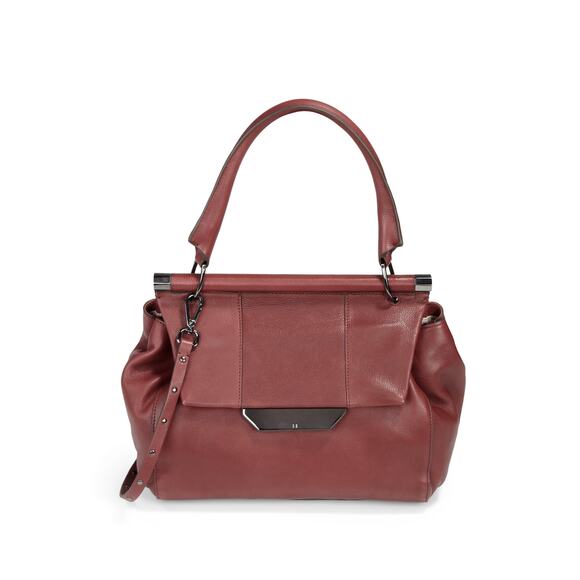 Halston Heritage Burgundy Leather Satchel | XL Doctor’s Bag Gunmetal Hardware - Picture 1 of 16